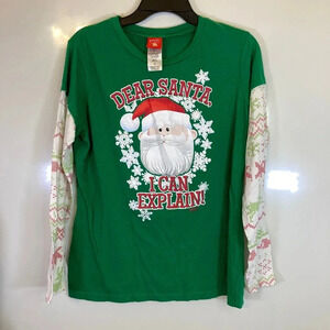 Santa I Can Explain Green White Long Sleeve Sz XXL 19 Shirt Rudolph